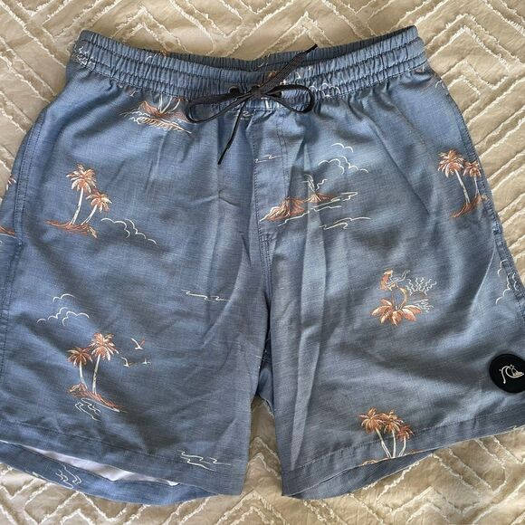 Quiksilver Blue Board Shorts with Tropical Print - Picture 1 of 7